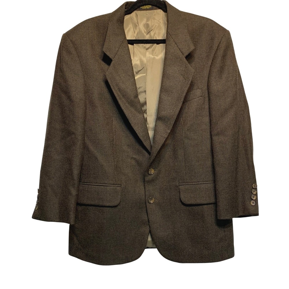 Oscar de la Renta Blazer 40S Brown 100% Wool Micro-Houndstooth 2-Button Jacket